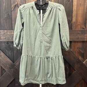Free Assembly Ribbed Mini Dress S Green‎ Split Neck Sleeves Neutral Flowy Boho
